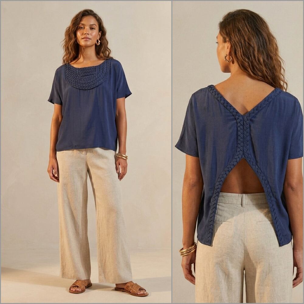 MARA HOFFMAN Silk Blouse open back blue size Medium